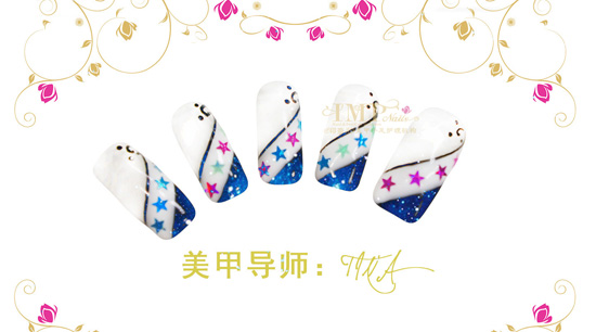 ylzx美甲导师Tina最新美甲作品：午夜的星空