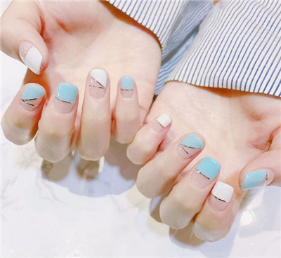 美甲图片,ylzx美甲,灰蓝色美甲,美甲款式
